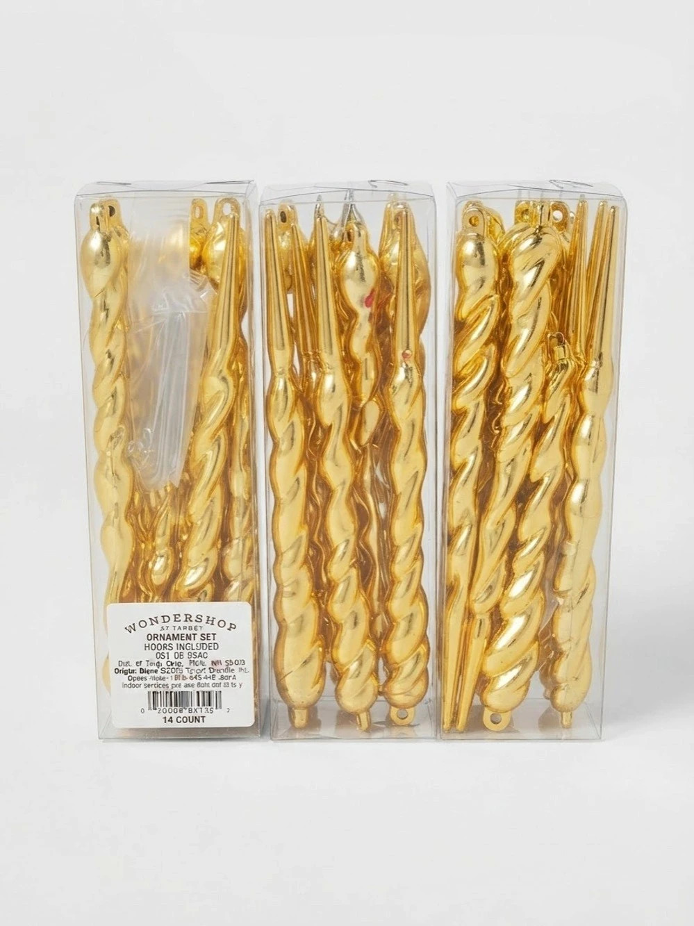 Bundle of 3 box Wondershop 14ct each Glitter Icicle Christmas Ornament Set Gold
